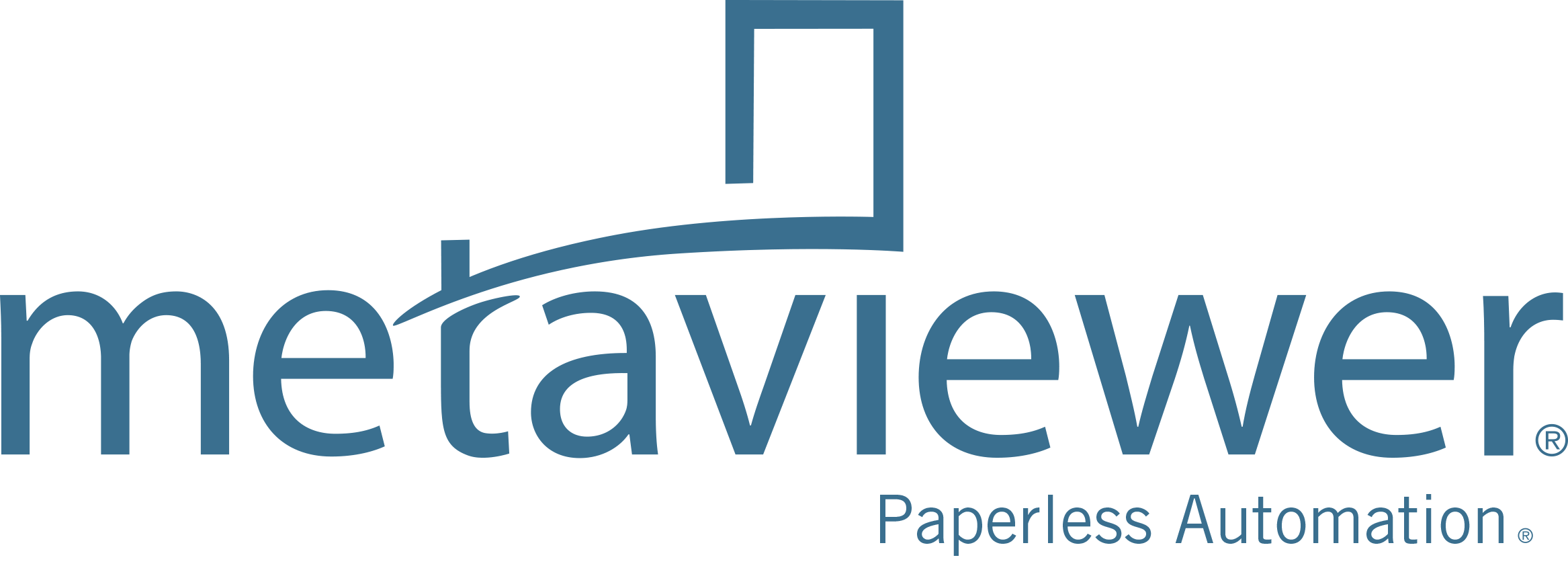 Metaviewer logo with tagline Paperless Automation in blue text, featuring a stylized square graphic.
