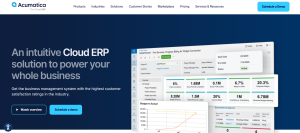 Acumatica homepage featuring its cloud ERP software for mid-market businesses 