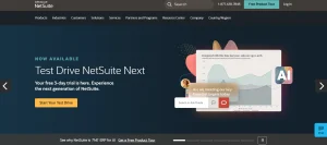 NetSuite homepage showcasing its cloud ERP platform for financial and business management 