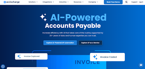 AvidXchange homepage featuring accounts payable automation and payment solutions.